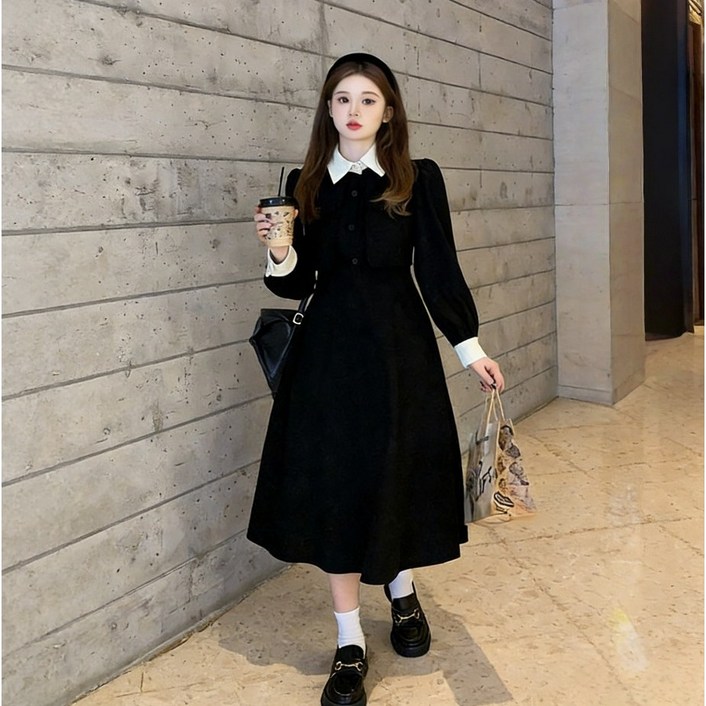 스타일닥터 여성 롱 원피스 패션 카라넥 긴팔 캐주얼 원피스 셔츠원피스 봄가을