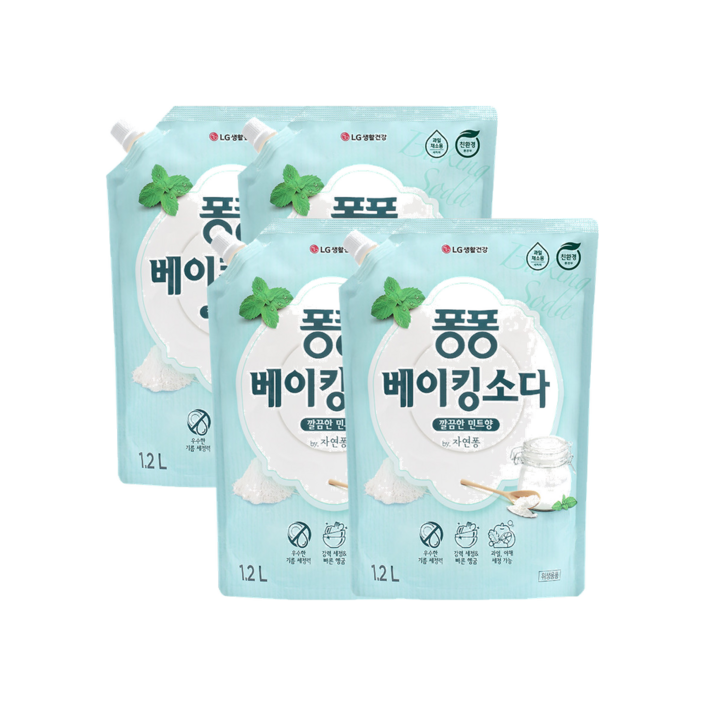 LG생활건강 퐁퐁 베이킹 소다 주방세제 리필, 1.2L, 4개