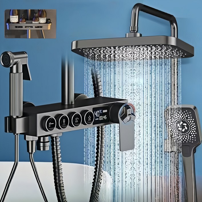 해바라기 샤워기 세트 4단 조절 수압상승 항온 디지털 디스플레이 샤워기 샤워기세트+연장봉포함