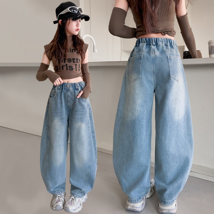 여아 주니어 초중생 와이드 밴딩 청바지 LGG-625