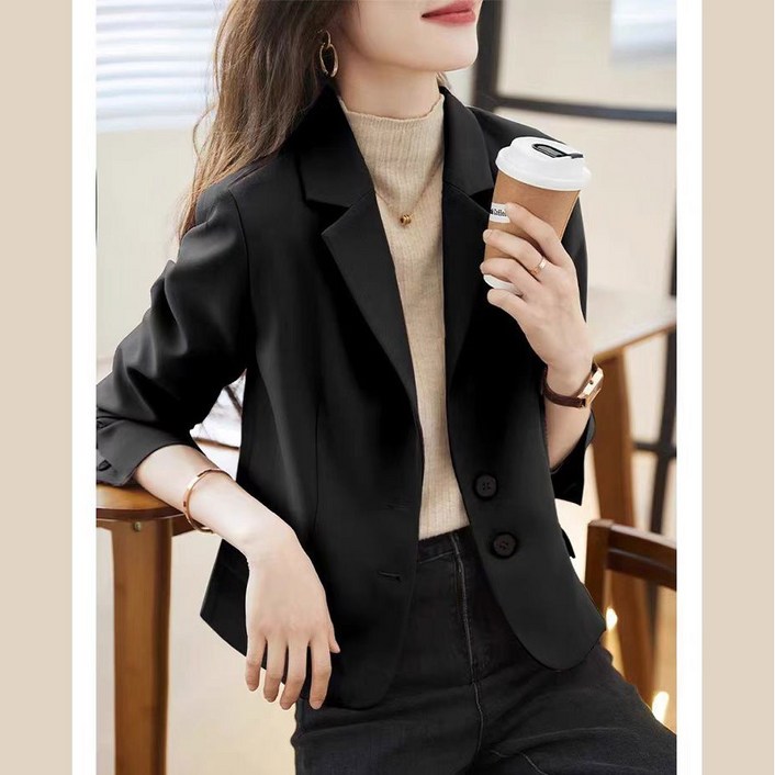 ORZQU 봄가을 여성스러운 정장 심플 코디용 쇼트 코트