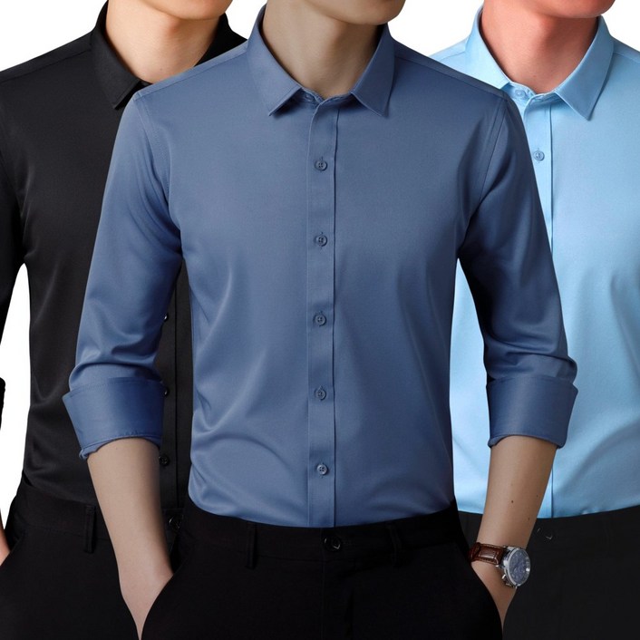 111 로로비 사계절 슬림핏 남자 긴팔 남방 셔츠 춘추 구김방지 오피스룩