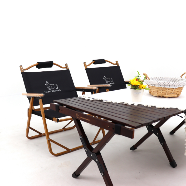 NABI CAMPING 브라운 접이식 의자 우드 테이블 캠핑 세트 - 쇼핑뉴스