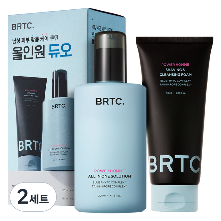 비알티씨 파워 옴므 듀오 올인원 200ml  클렌징 폼 150ml 세트, 350ml, 2세트