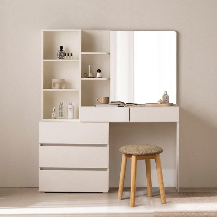 파로마 미누 와이드거울 수납선반 화장대  스툴 세트 방문설치