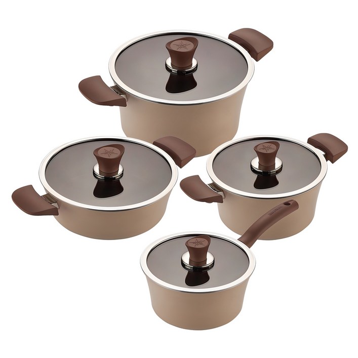 해피콜 인덕션 이든 냄비 세트 4개, 아몬드베이지, 편수 18cm + 양수 20cm + 전골 24cm + 곰솥 24cm, 1세트