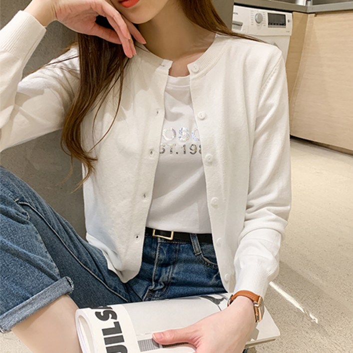 레몬소울 여성용 레모 베이직 라운드 니트 가디건