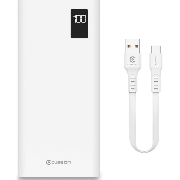 큐브온 PD 20W 고속충전 20000mAh 보조배터리  C타입 케이블 세트, SPEPA20DPQ, 화이트