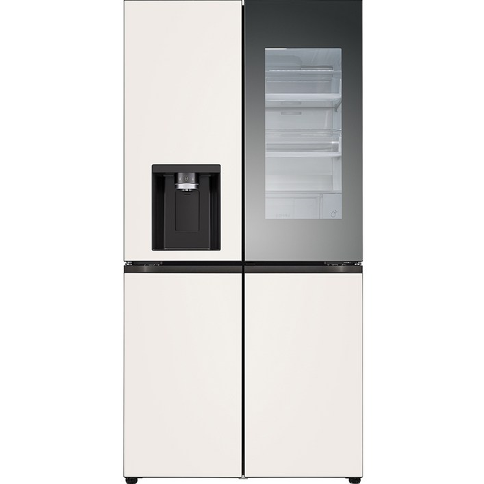 [색상선택형] LG전자 오브제 디오스 노크온 얼음정수 4도어 냉장고 글라스 방문설치, 베이지(상단) + 베이지(하단), W824GBB472
