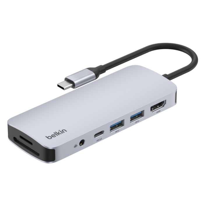 벨킨 connect USB C 7in1 멀티 포트 허브 어댑터 AVC009fqSGY V2, 실버 그레이, 1개