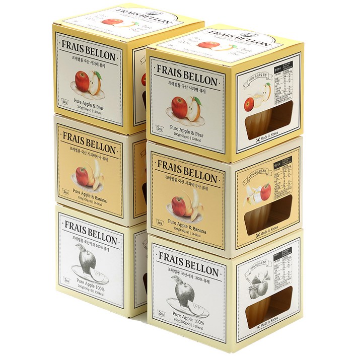 프레벨롱 국산 과일퓨레 6팩 세트, 사과, 사과바나나, 사과배, 100g, 1세트