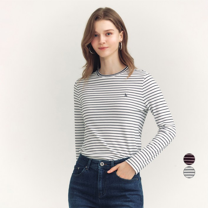 헤지스 여성용 스트라이프 긴팔 티셔츠