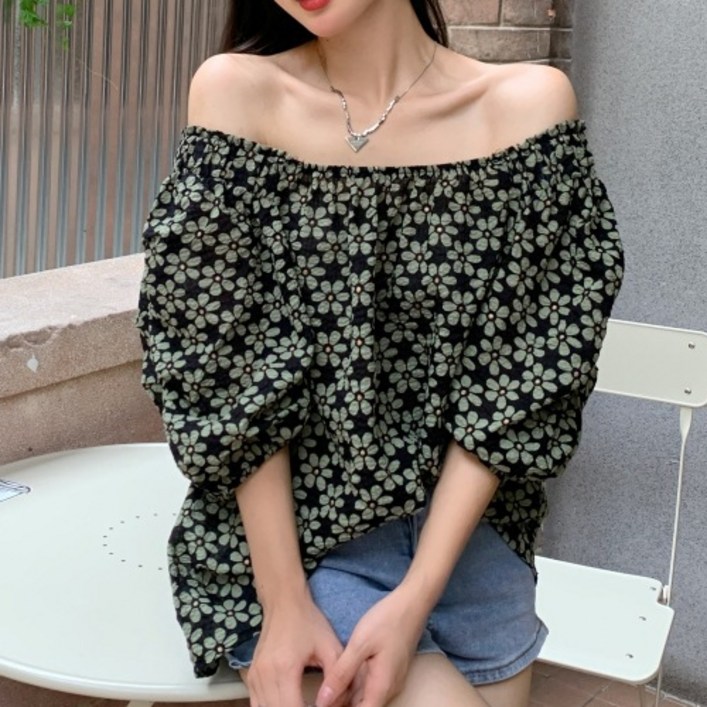 더플로우커머스 투웨이 플로럴 오프숄더 퍼프 블라우스