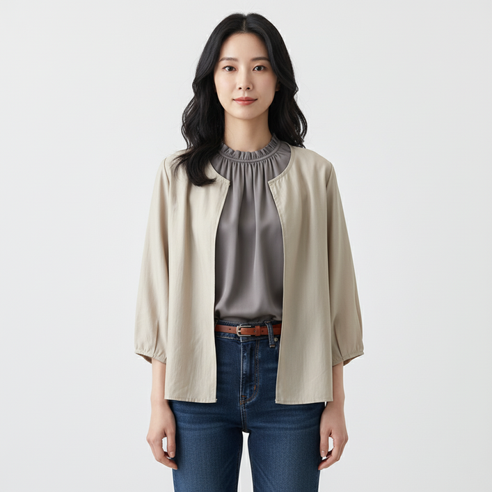 마켓피아 여성용 노카라 셔츠형 루즈핏 블라우스