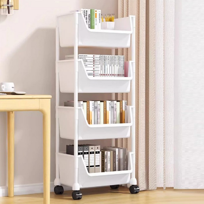 피앤케이 이동식 다용도 수납선반 미니 트롤리 4단, 화이트, 4단