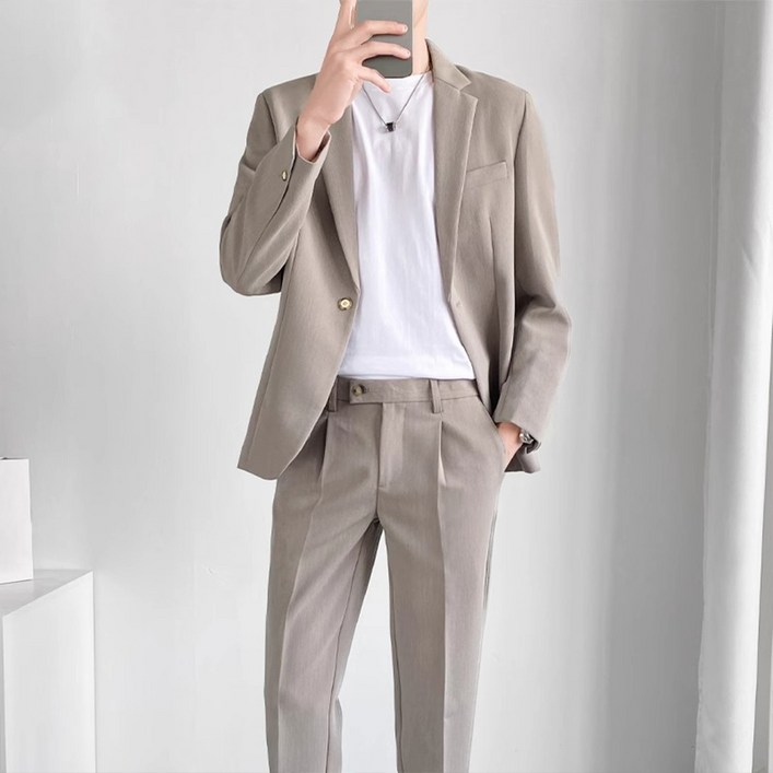 엘쏘 남성용 옴므 사계절 캐주얼 기본 정장 세트