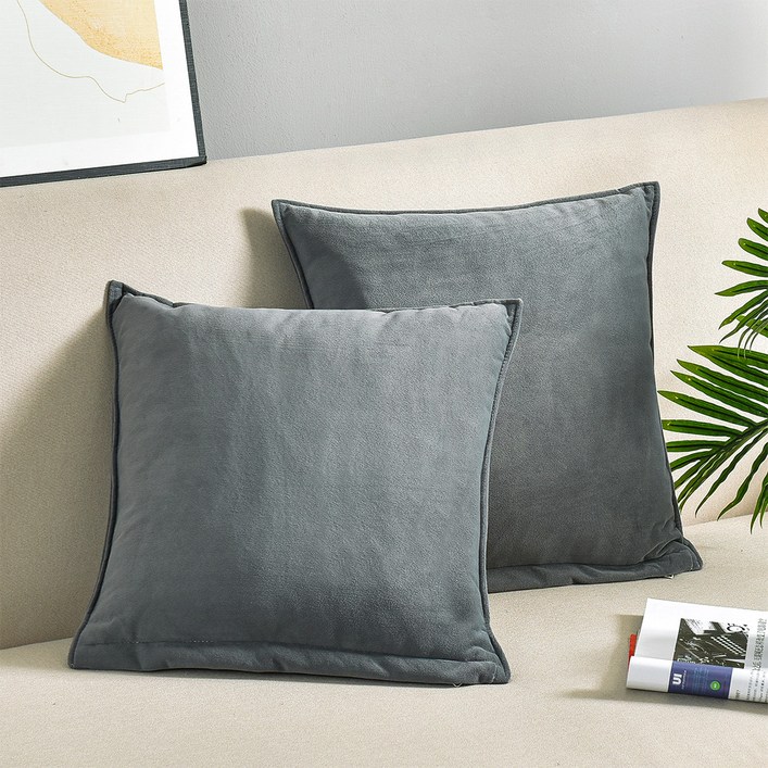 소하임 벨벳 소파쿠션 솜  커버 2p 세트, 그레이SCG