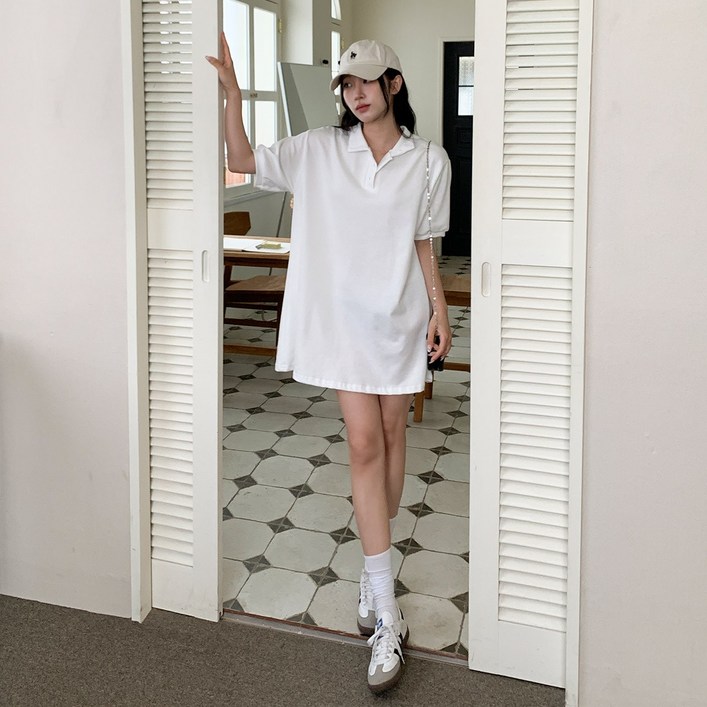 시크블랙 제레오 오버핏 무지 반팔 카라 미니 원피스 cpops10290k54