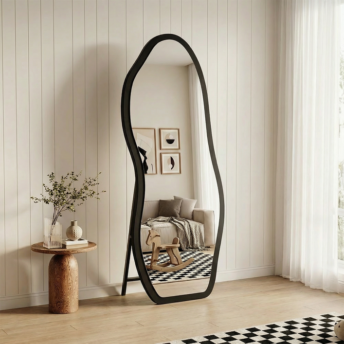 SOPUM HOUSE 인테리어 스탠드 전신거울 프리미엄 대형 웨이브 비정형, 블랙