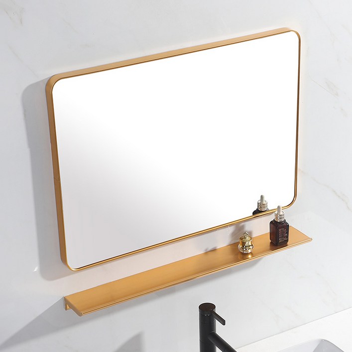 북유럽 메탈 사각인테리어 벽거울선반 접착제포함, 골드