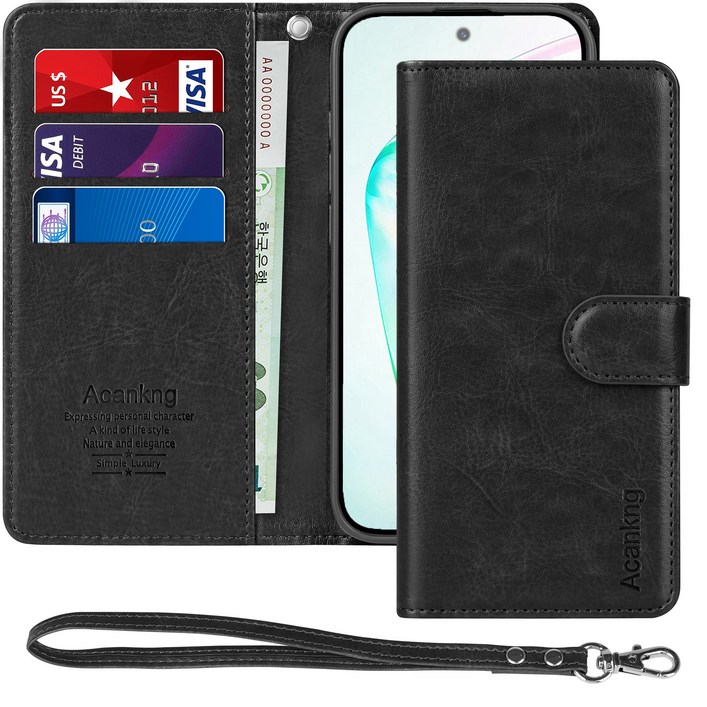 아칸크 삼성 갤럭시 노트 10 플러스(SM-N976)가죽 다이어리  지갑 케이스+핸드 스트랩 세트