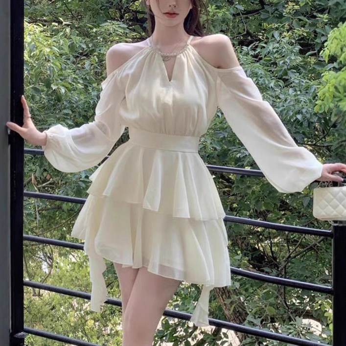 카밀라쇼룸 쉬폰 플리츠 레이어드 미니 러블리 무드 오프숄더 원피스