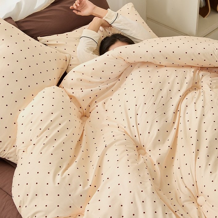 KURUA 부드러운 사계절 배색 도트  브라운 차렵이불 세트