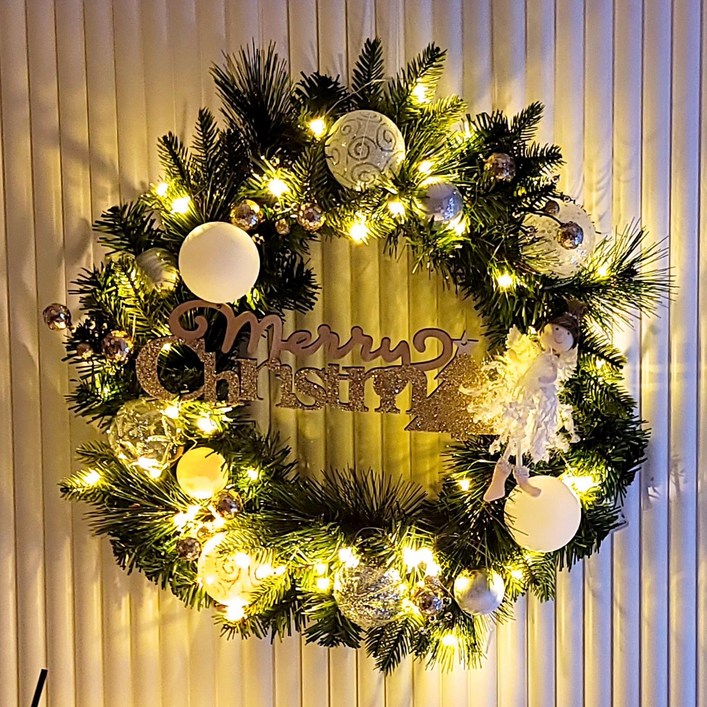 LED 산토리니 크리스마스 리스 40cm 벽장식 인테리어 소품 선물, 혼합색상, 1개