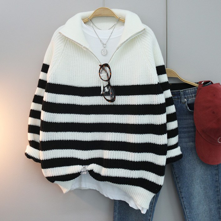 달콩 여성 니트 반집업 오버핏 아미단가라반지퍼니트