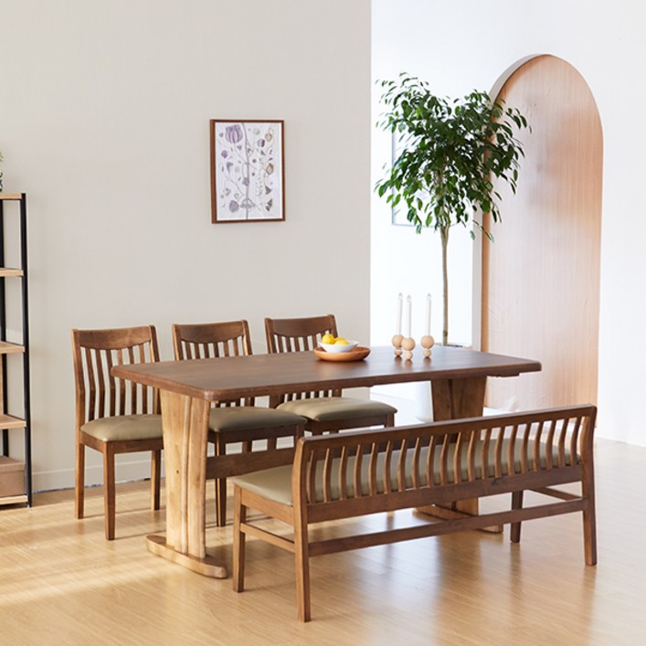 리비니아 빈센트 제노 6인용 원목 식탁세트식탁일반벤치의자 2colors, 월넛
