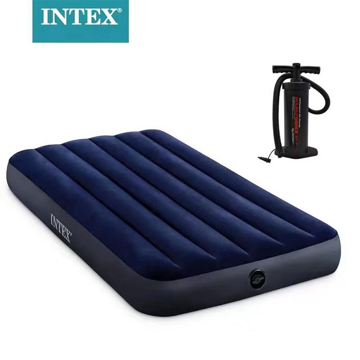 INTEX 에어침대 캠핑에어매트 니모매트 , 에어매트리스 에어매트 캠핑 텐트 바닥 에어 베드 침대 매트리스 + 펌프, 남색