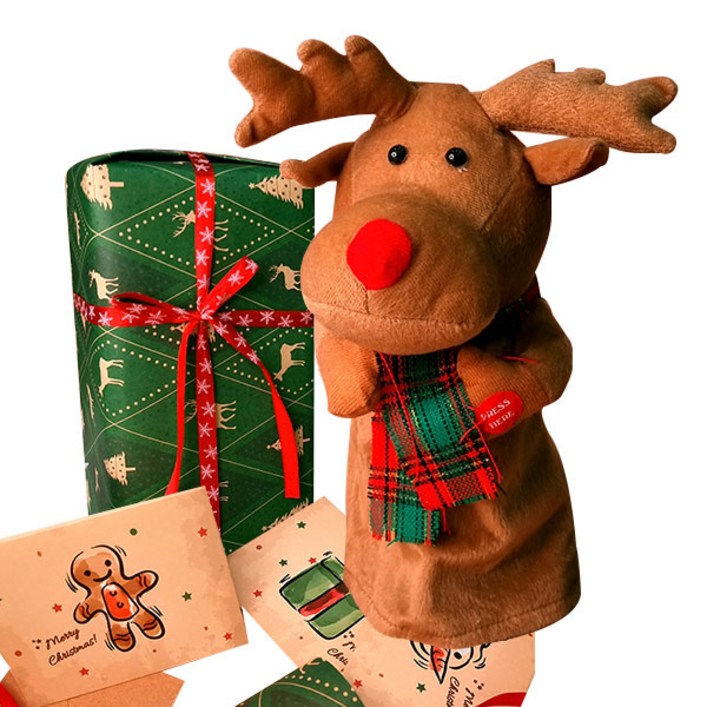 바이주주 춤추는 루돌프 크리스마스 인형 말 따라하는 노래하는 장난감 겨울 카페 소품 (ip022-B)