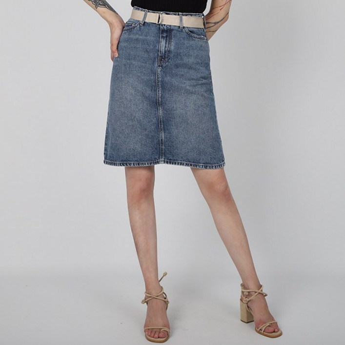 타미진스 여성 청치마 라인 스트레치 스트레이트 미디엄블루 T22B6NSC001WT1