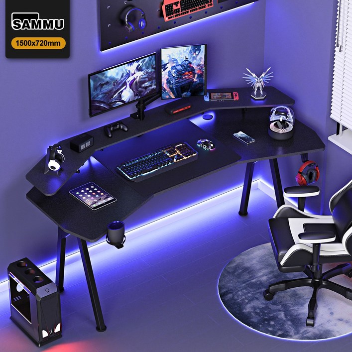 SAMMU 날개형 컴퓨터 이중 레이어 게임 다기능 스트리머 학습 사무용 책상 카본 섬유 책상 1500720, 검은색