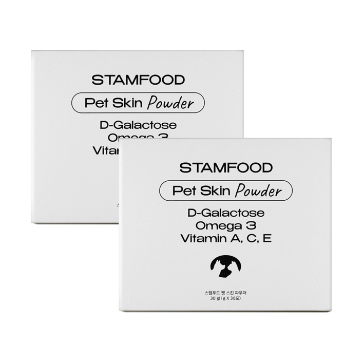 스탬푸드 펫 스킨 파우더 강아지 피부영양제 곰팡이성 피부염 아토피 고양이 피부병 종합영양제, 30회분, 피부/피모, 2개