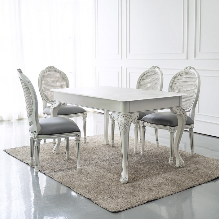 소피아엘렌 에메랄드 라탄 세라믹 엔틱 4인용 식탁 세트