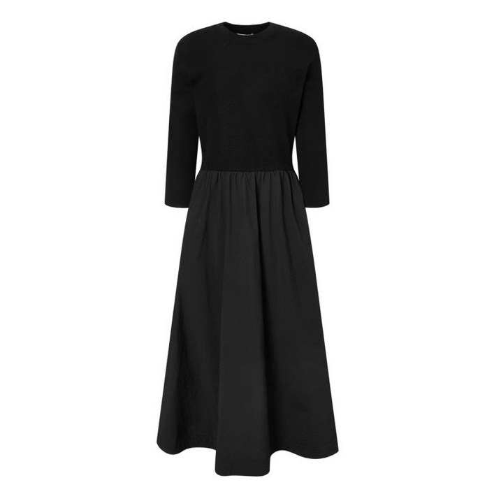 국내매장 정품 헤지스 레이디스 25FW 소재배색 면혼방 7부소매 원피스 HSDR5D901BK 563174