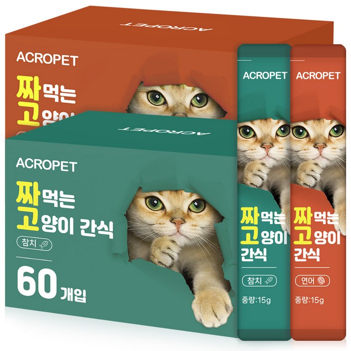 아크로펫 짜먹는 고양이 간식 대용량 스틱형 영양간식 츄르, 120개, 15g, 참치연어