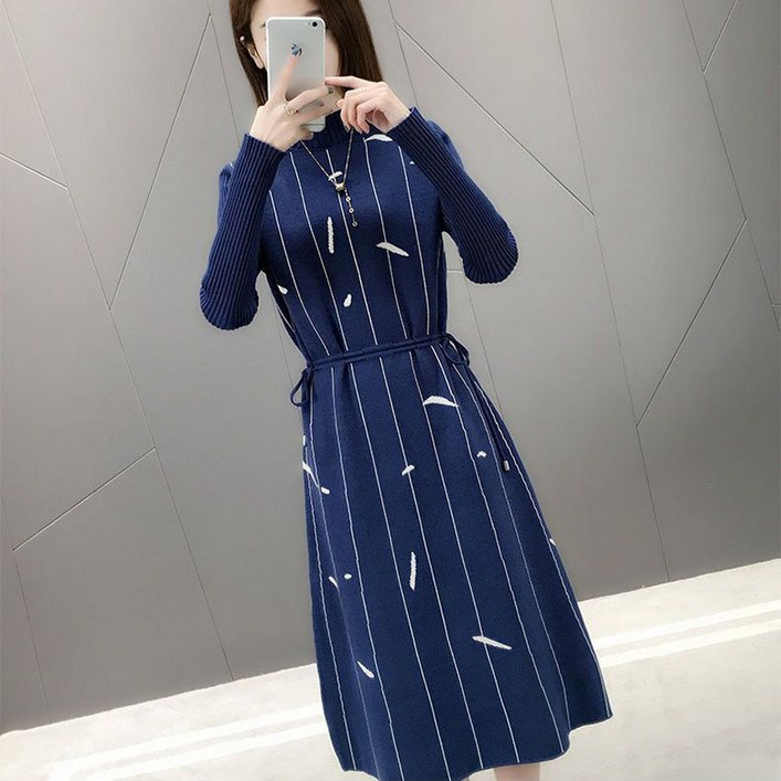 ORZQU 겨울 여성 루즈핏 반폴라 롱 니트 레깅스 스웨터 스커트