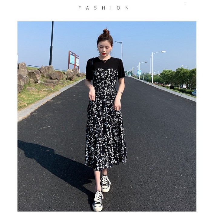 루스리더 여성 여름 신상 라운드넥 반팔 꽃무늬 원피스 MU116