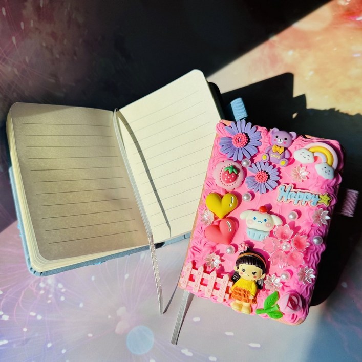 클레이 다이어리 꾸미기 데코덴 파츠 다꾸 생크림클레이 미니다이어리 만들기세트 DIY 초등미술 수첩 꾸미기, 1개