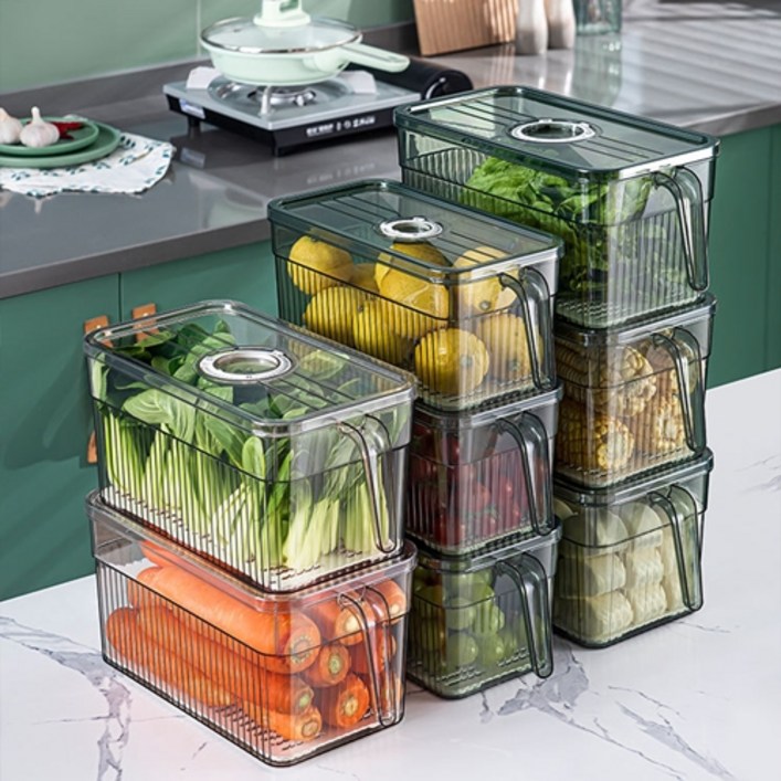 CKLIVING 냉장고정리 용기 트레이 펜트리수납 식품 계란 야채 채반 냉동실 투명 보관용기 식약처인증, 투명그린