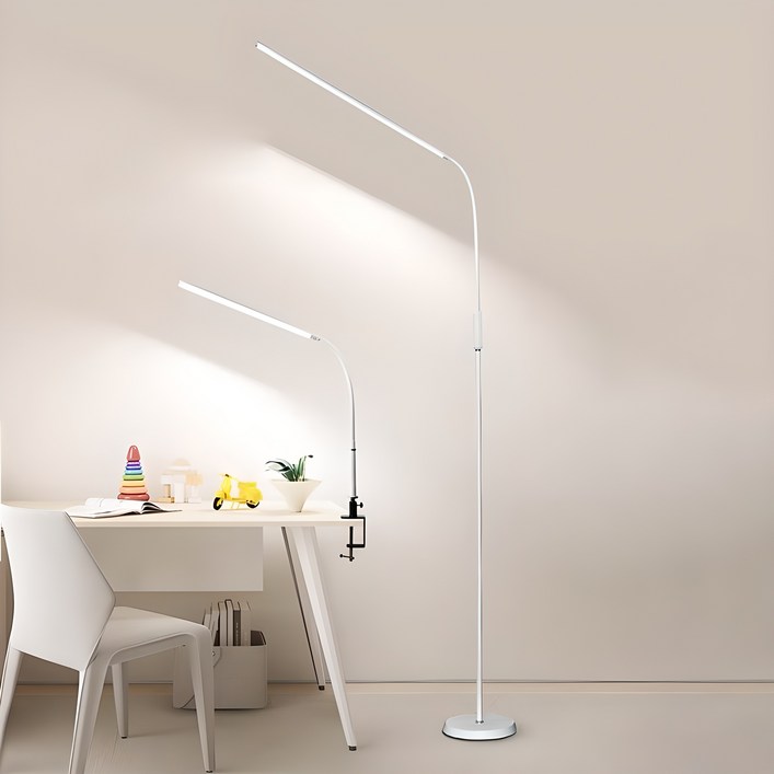 ALLILIO 거실 LED 플로어램프 집게 책상 스탠드  밝기, 색온도 조절 가능 블루라이트 차단 시력보호  스탠드&클램프식 겸용 12W