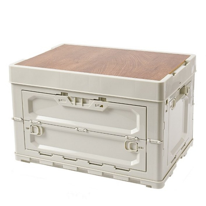 탐나지오 아웃도어 우드 상판 캠핑테이블 폴딩박스 4도어 멀티 오픈형 대용량 57L, 탄