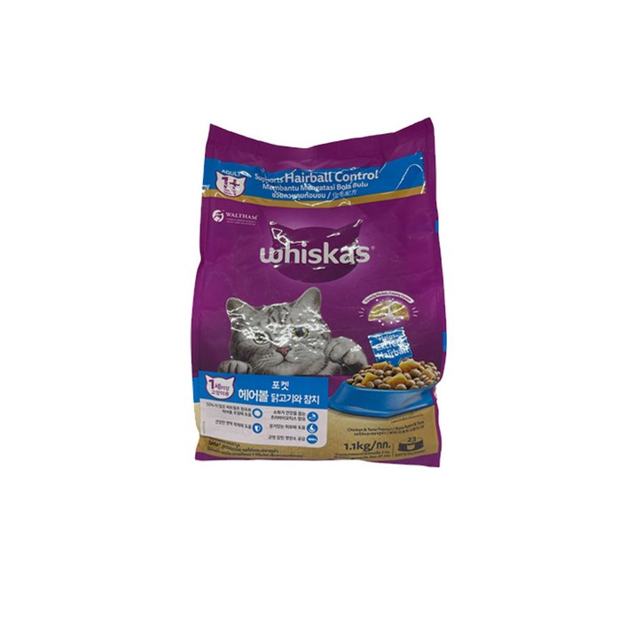 위스카스 포켓 헤어볼 닭고기와 참치 무료배송, 1.1kg, 기타생선, 5개