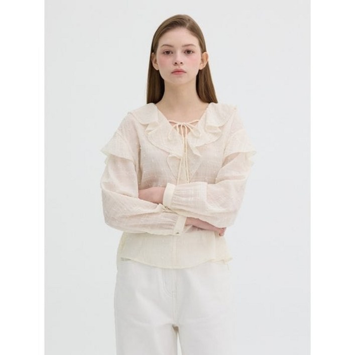 올리브데올리브 튜닉형 브이넥 러플 블라우스 OW5SB157 924399