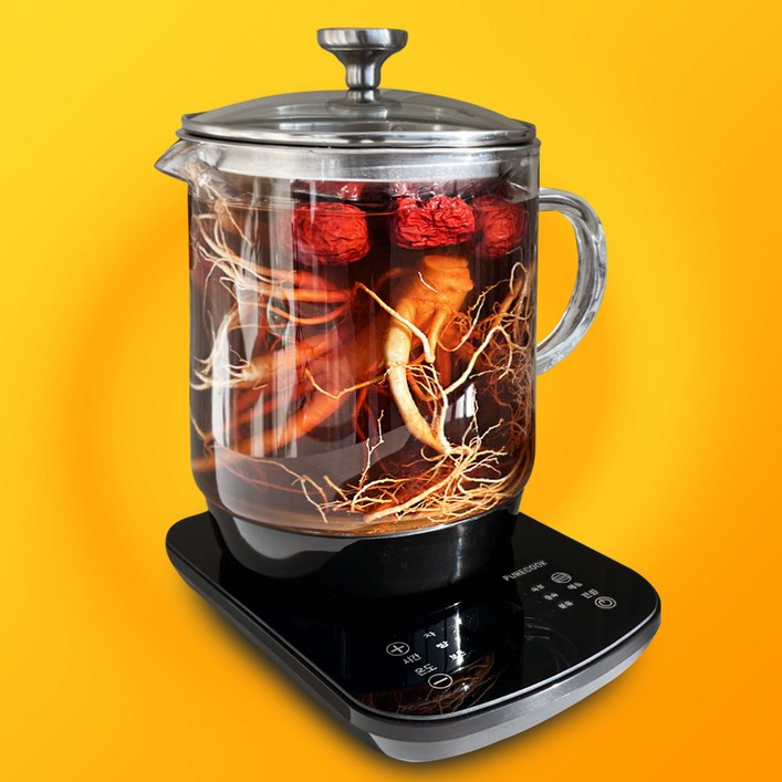 퓨어쿡 전기 유리 약탕기 대용량 3.5리터 홍삼제조기 차탕기 중탕기, 단일상품