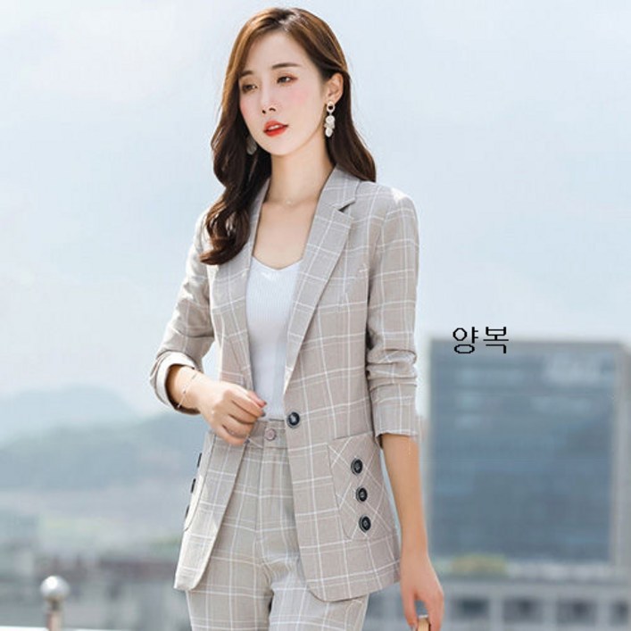 잔향 체크 정장세트 여춘추신상 OL정장패션 나이저감 캐주얼 워크웨어 nvxifu