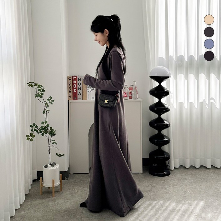 디테일웨어 여성 기모 A라인 롱원피스 맥시기장 날씬해보이는 플레어 스커트 키큰여자 원피스 편한 데일리룩 산책룩