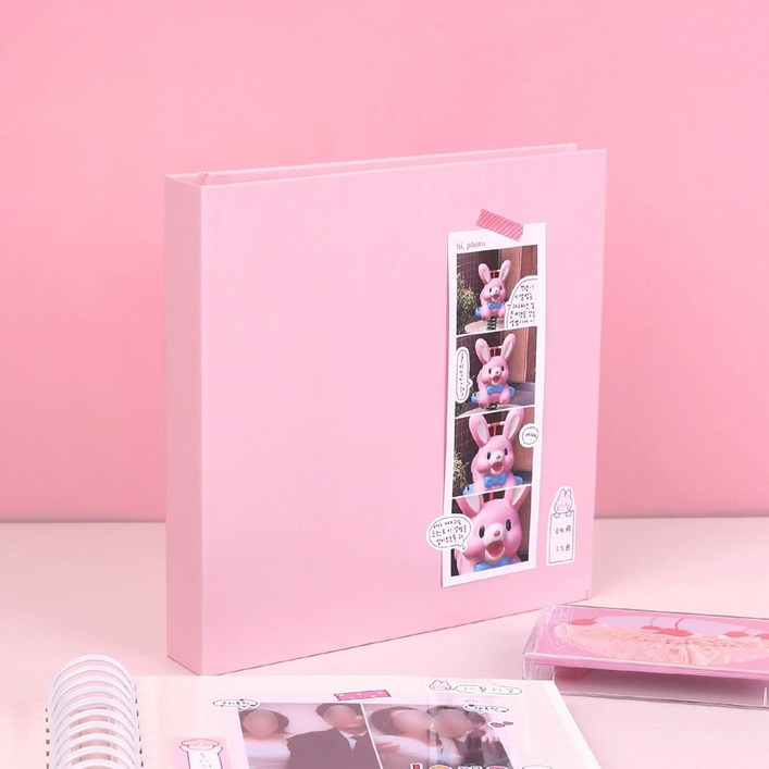 국내제작 하이데이 접착식 네컷 앨범 사진 포토북 세트, 핑크